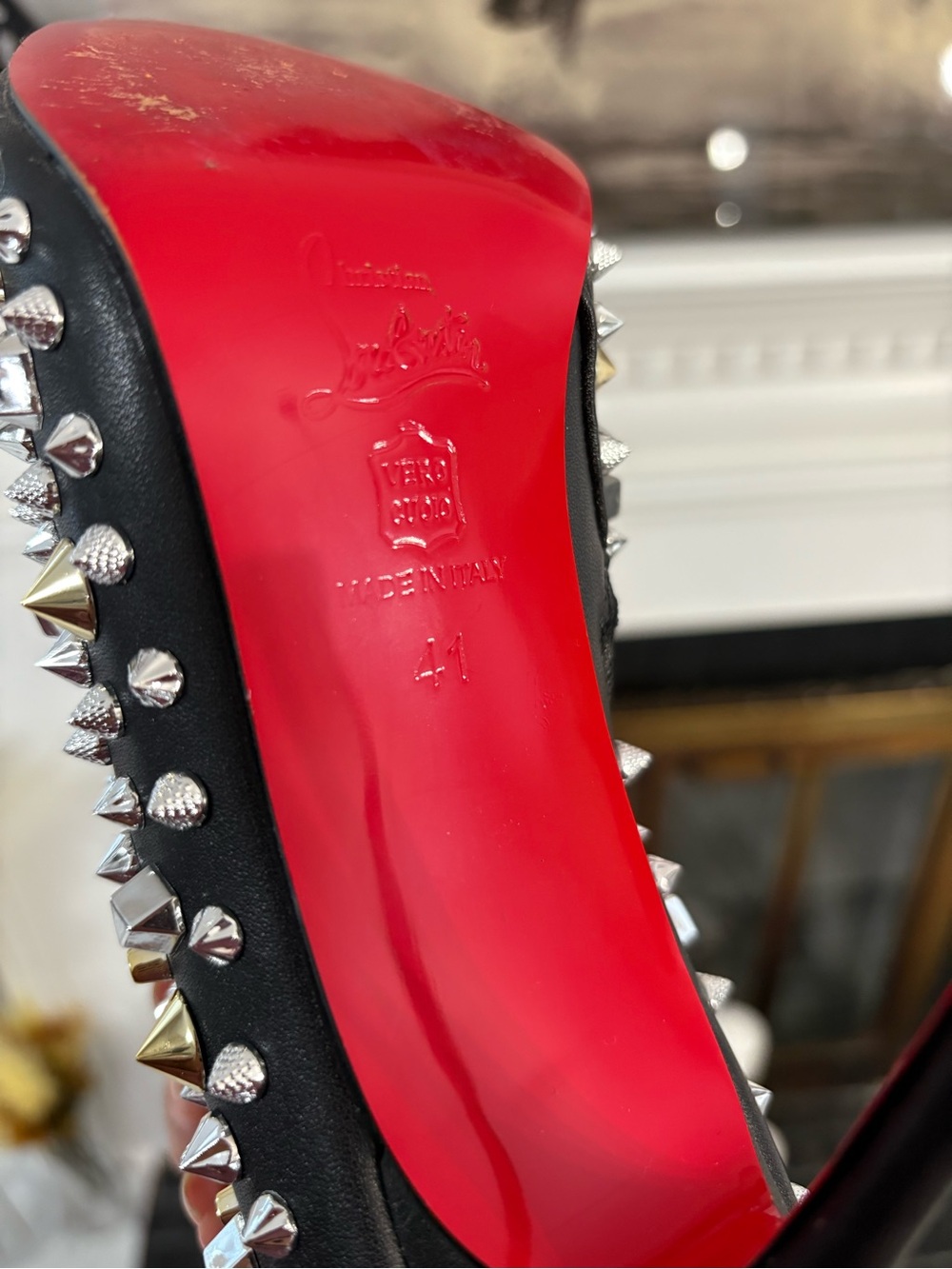 Christian Louboutin So KateBlack Leather Spike & Stud Ankle Boots with Red Soles - Picture 7 of 7